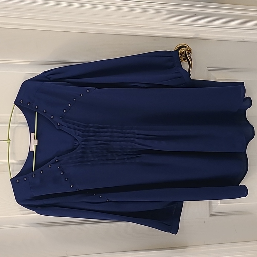 Pinch pleat navy blouse
